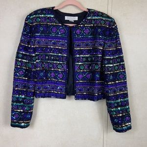 Niteline by Della Roufogali Black Silk Sequin Evening Jacket - Size XL